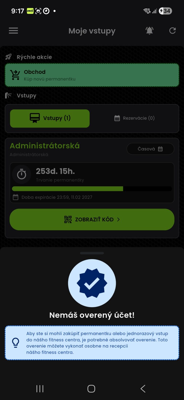 Ověřování členů v appce OnGym – žádost o přístup