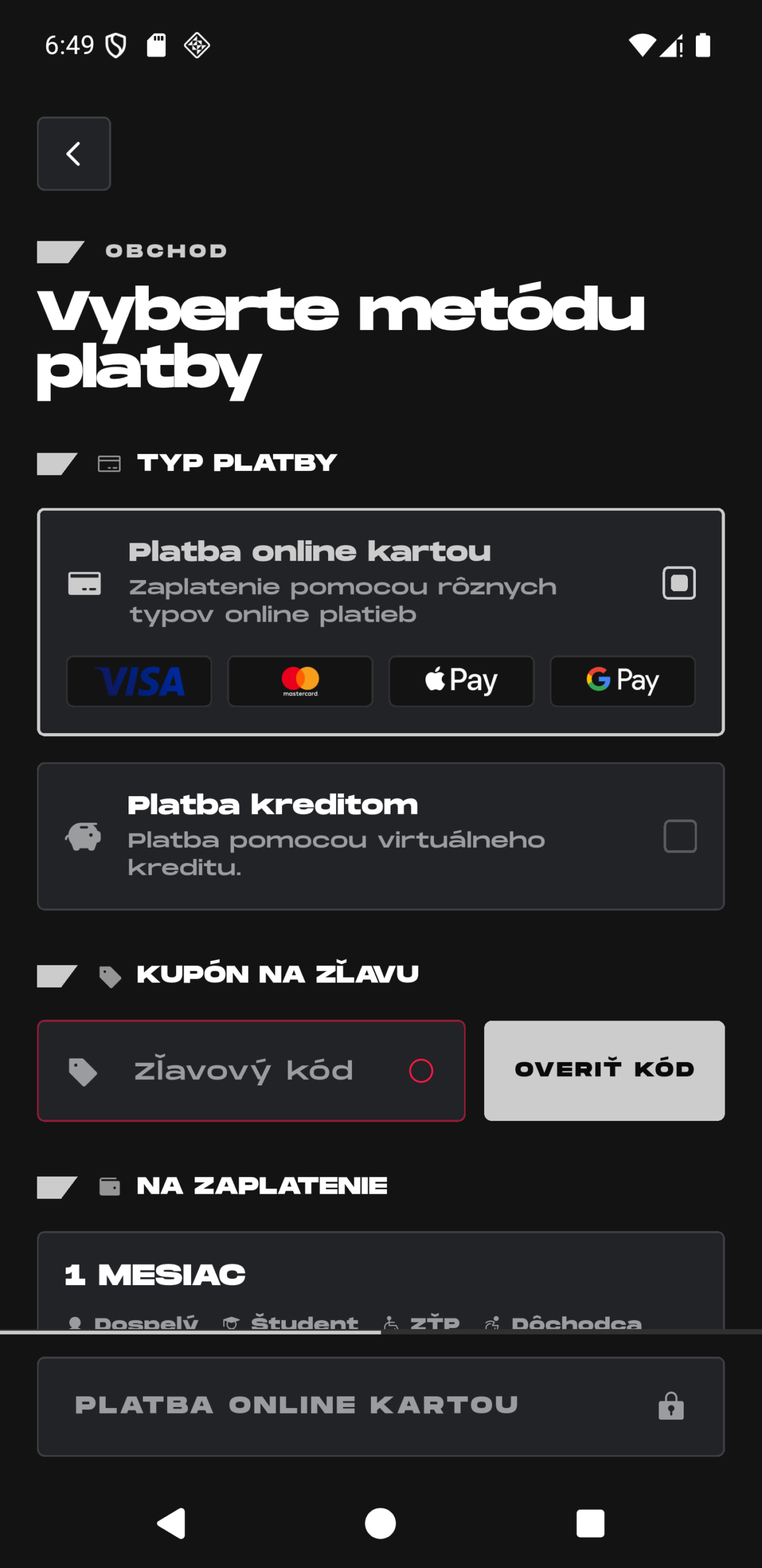 OnGym appka, šablona Magazínový