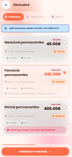 OnGym appka, šablona Aurora