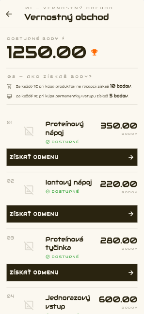 OnGym appka, šablona Magazínový