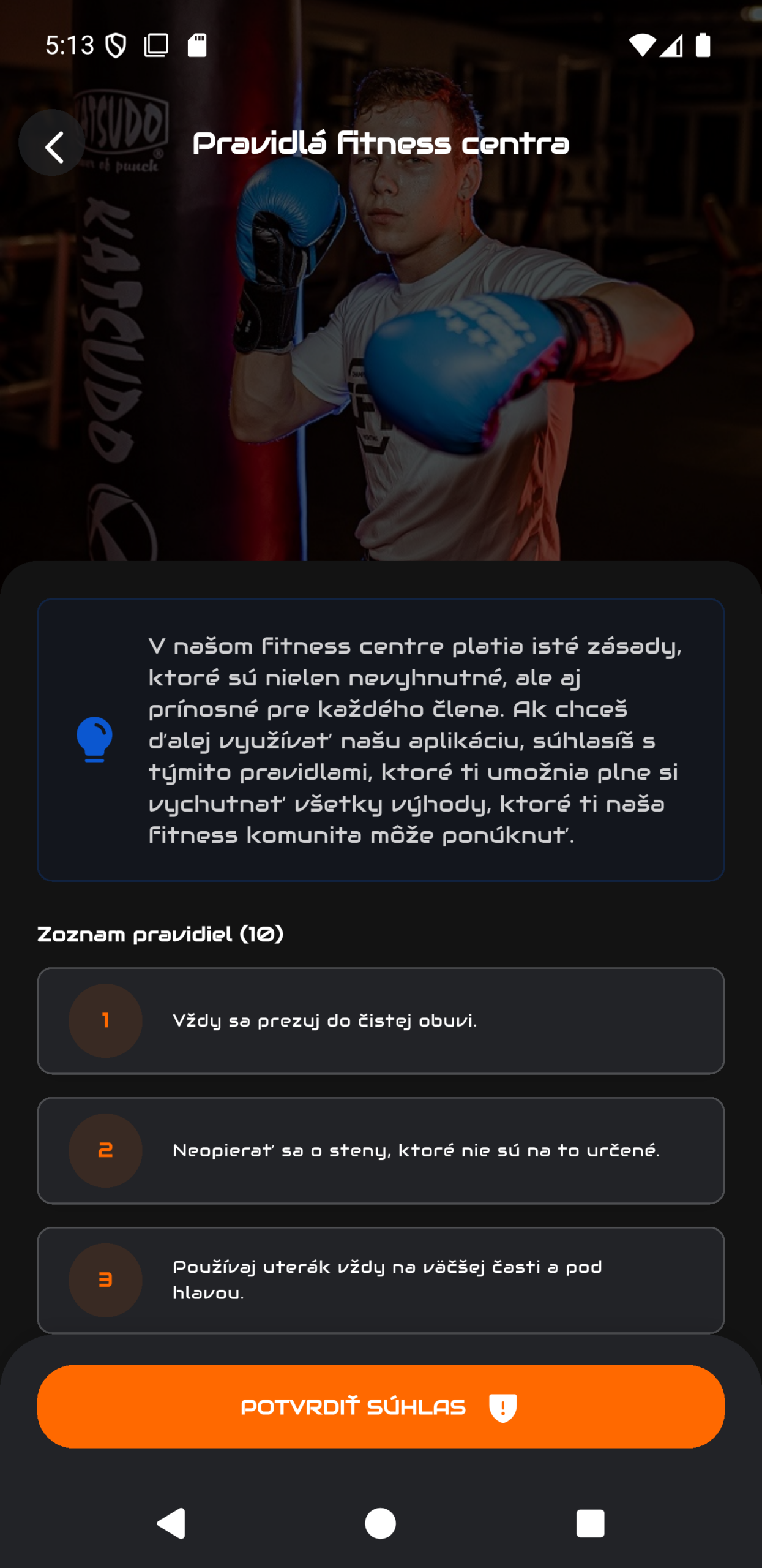 Branded aplikace fitness centra, ukázka designu