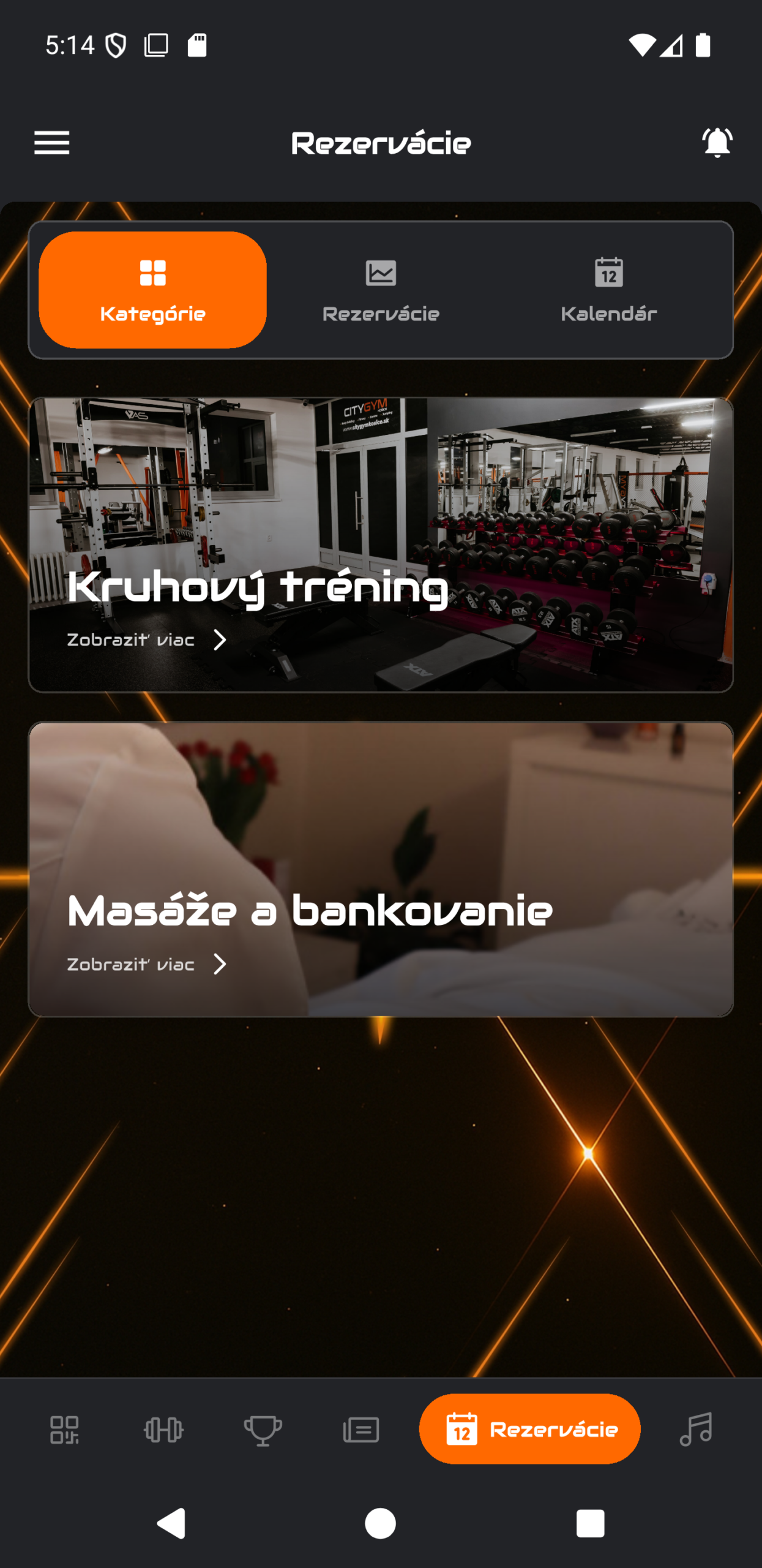 Branded aplikace fitness centra, ukázka designu