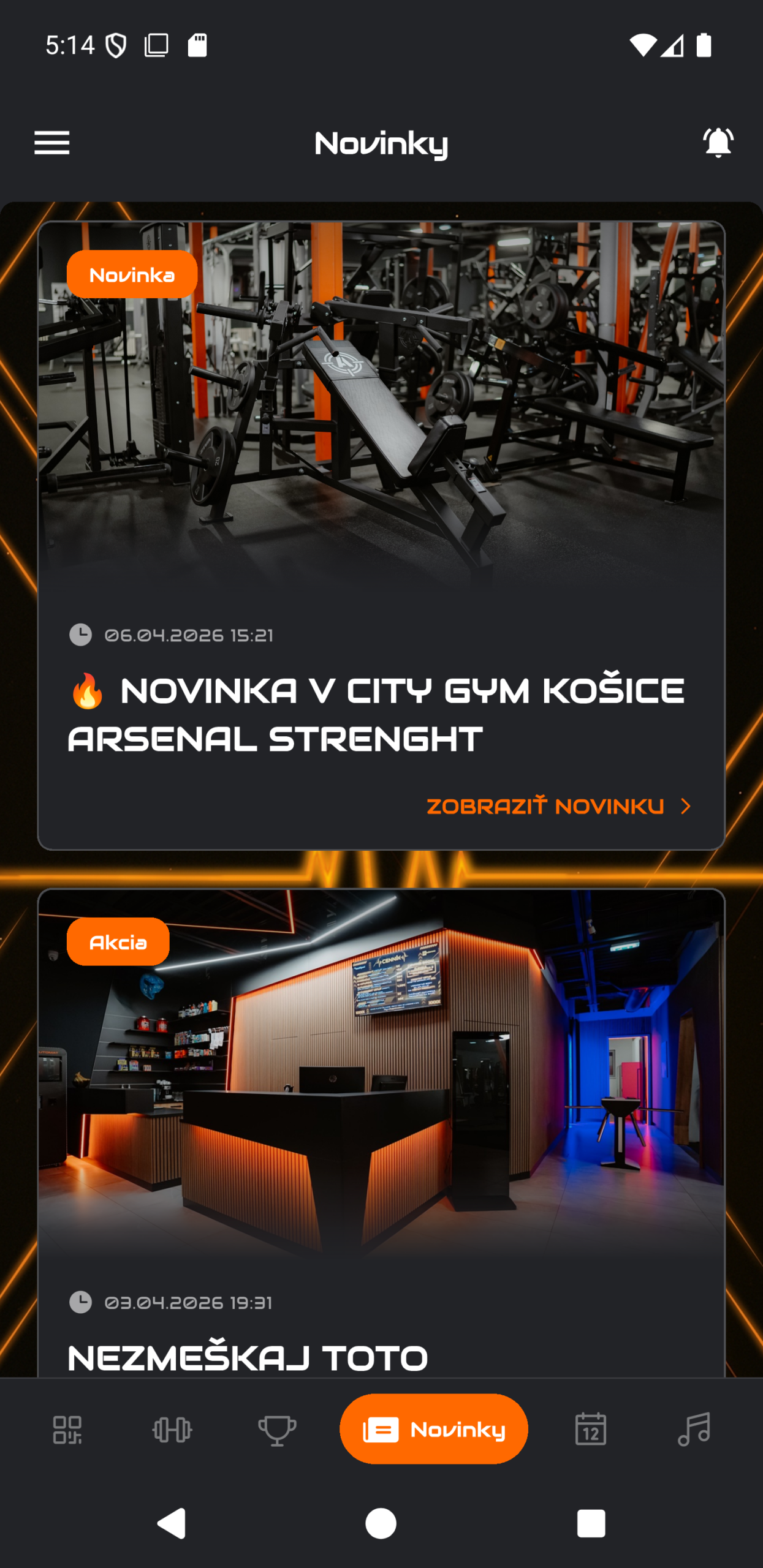 Branded aplikace fitness centra, ukázka designu