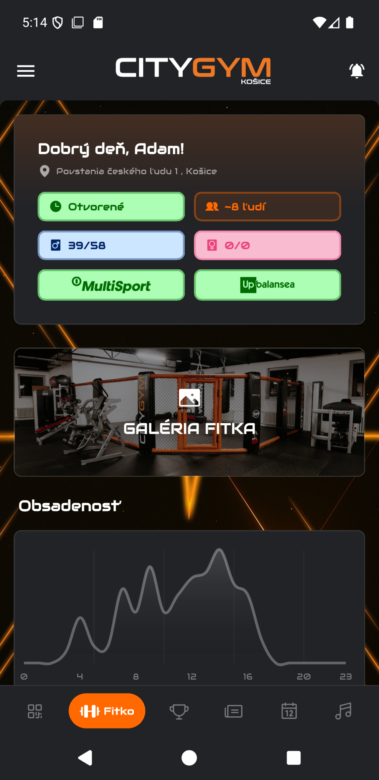 Branded aplikace fitness centra, ukázka designu